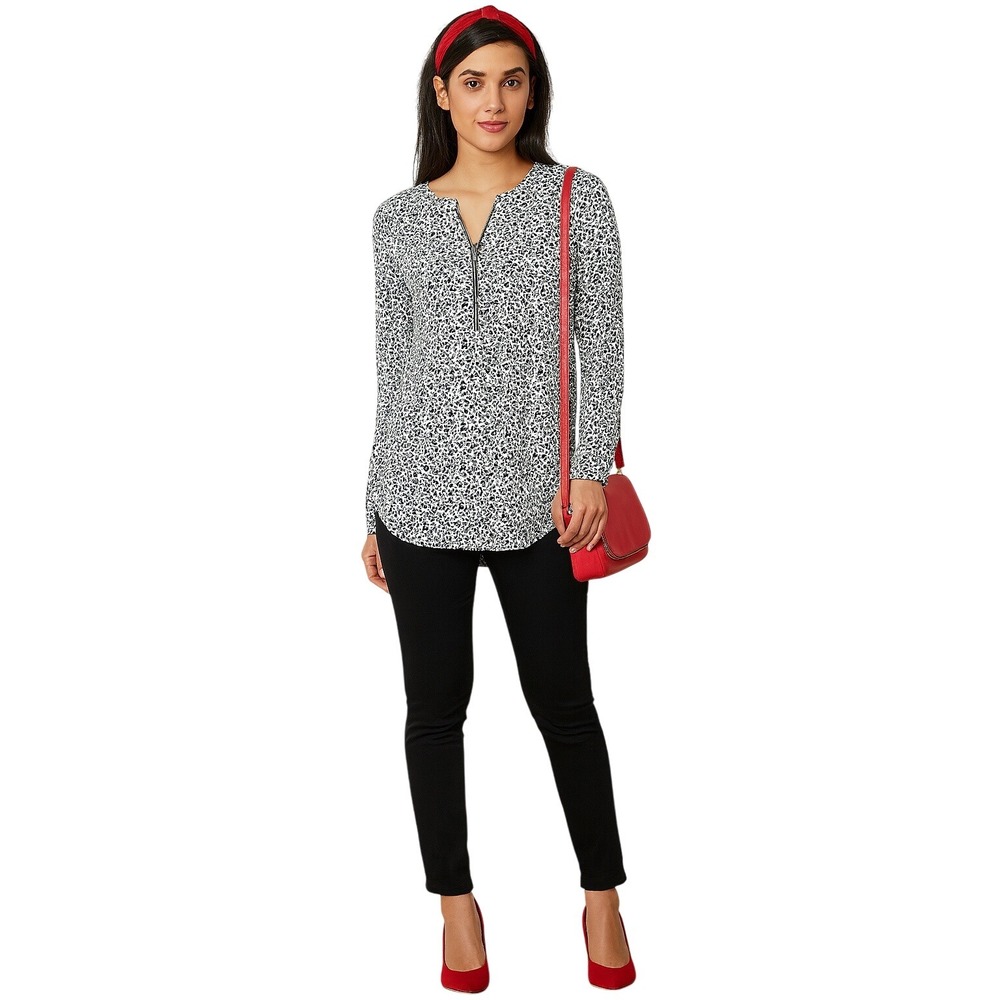 Bulotus XL Leopard Print Long Sleeve Zip Front Stretch Top Animal‎ Print Blouse